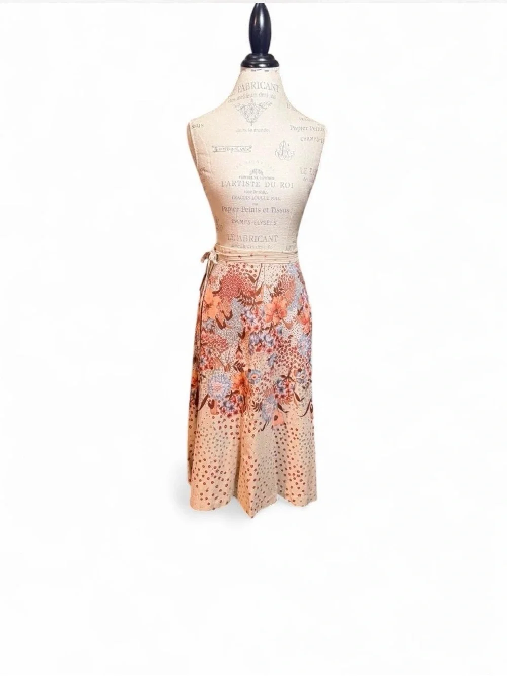 Orange, Brown, and Beige Floral Print A-Line  Midi Wrap Skirt